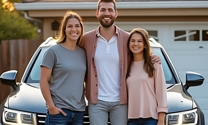 Family with their vehicle