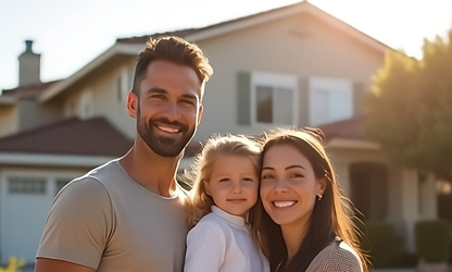 Family in front of their home